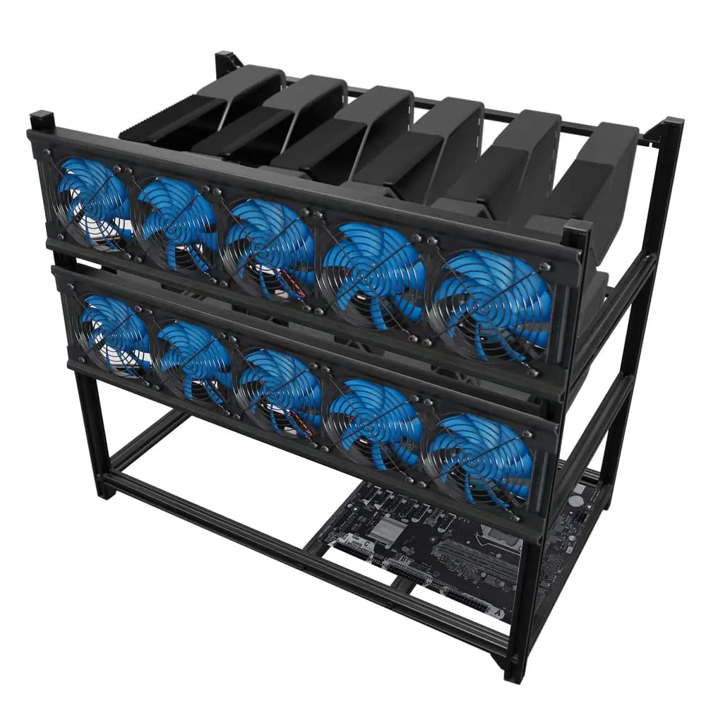 Kingwin Miner Rig Case Frame 12 GPU – Premium Stackable Aluminum Mining Rig Enclosure for Efficient Crypto Mining, Test Bench PC Case. Kingwin