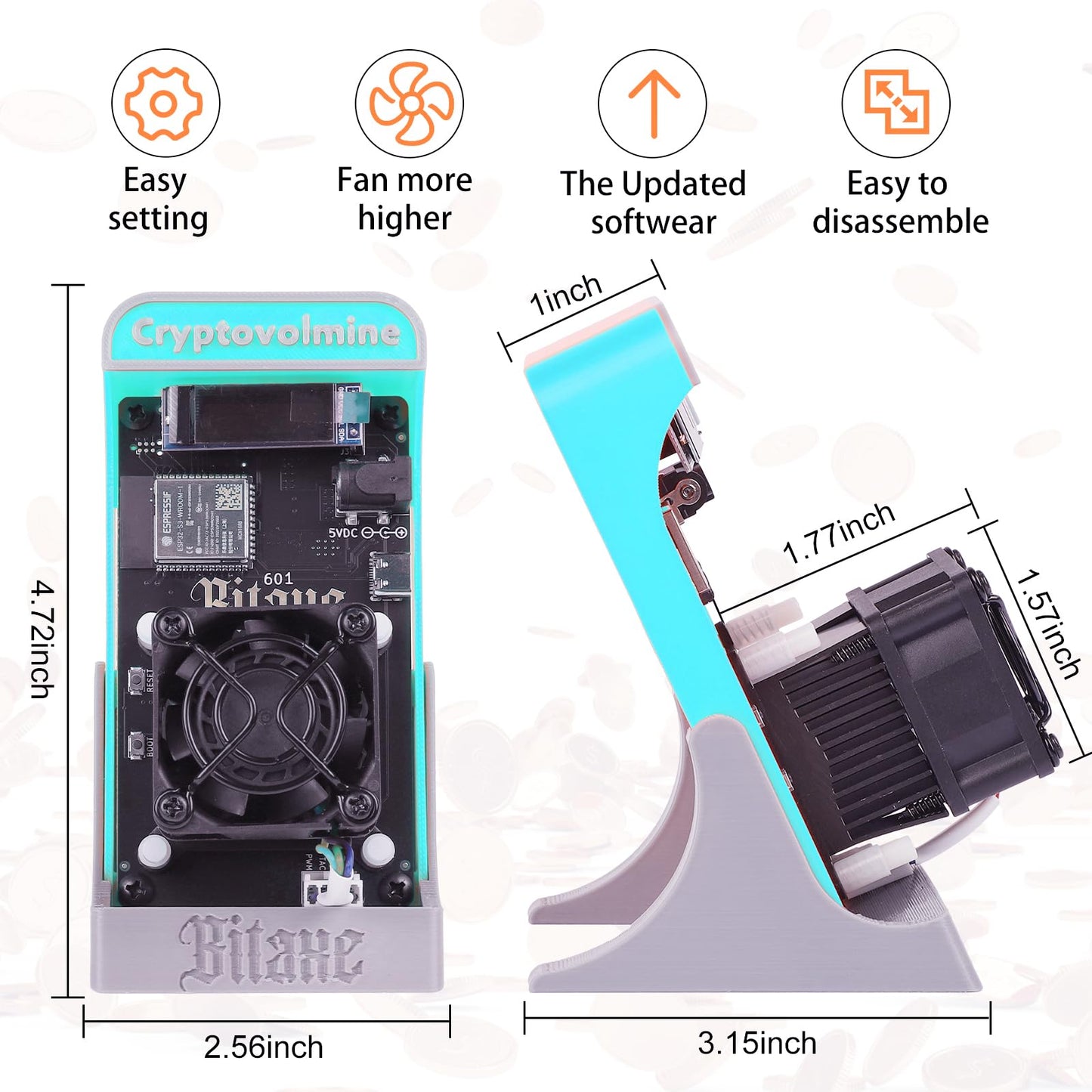 Bitaxe Gamma 601 Bitcoins Miner BM1370 Asic Chip 1.2TH/s Solo Miner 18W/TH Energy Efficiency 2.4G WiFi Home Use BTC Miner Low Noice Crypto Miner Include PSU with Open Source, Updated Software,Blue