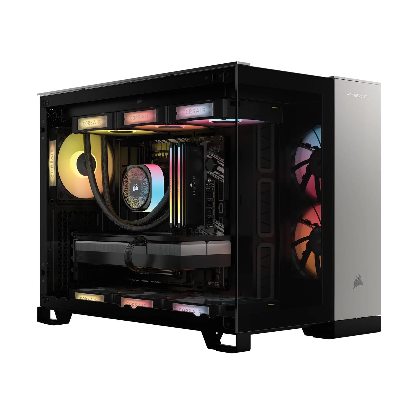 Corsair Vengeance a5100 Gaming PC – Liquid Cooled AMD Ryzen™ 7 9800X3D, NVIDIA® GeForce RTX™ 5090 GPU, 64GB Dominator Titanium RGB DDR5 Memory, 2+2TB M.2 SSD – Black/Silver Corsair
