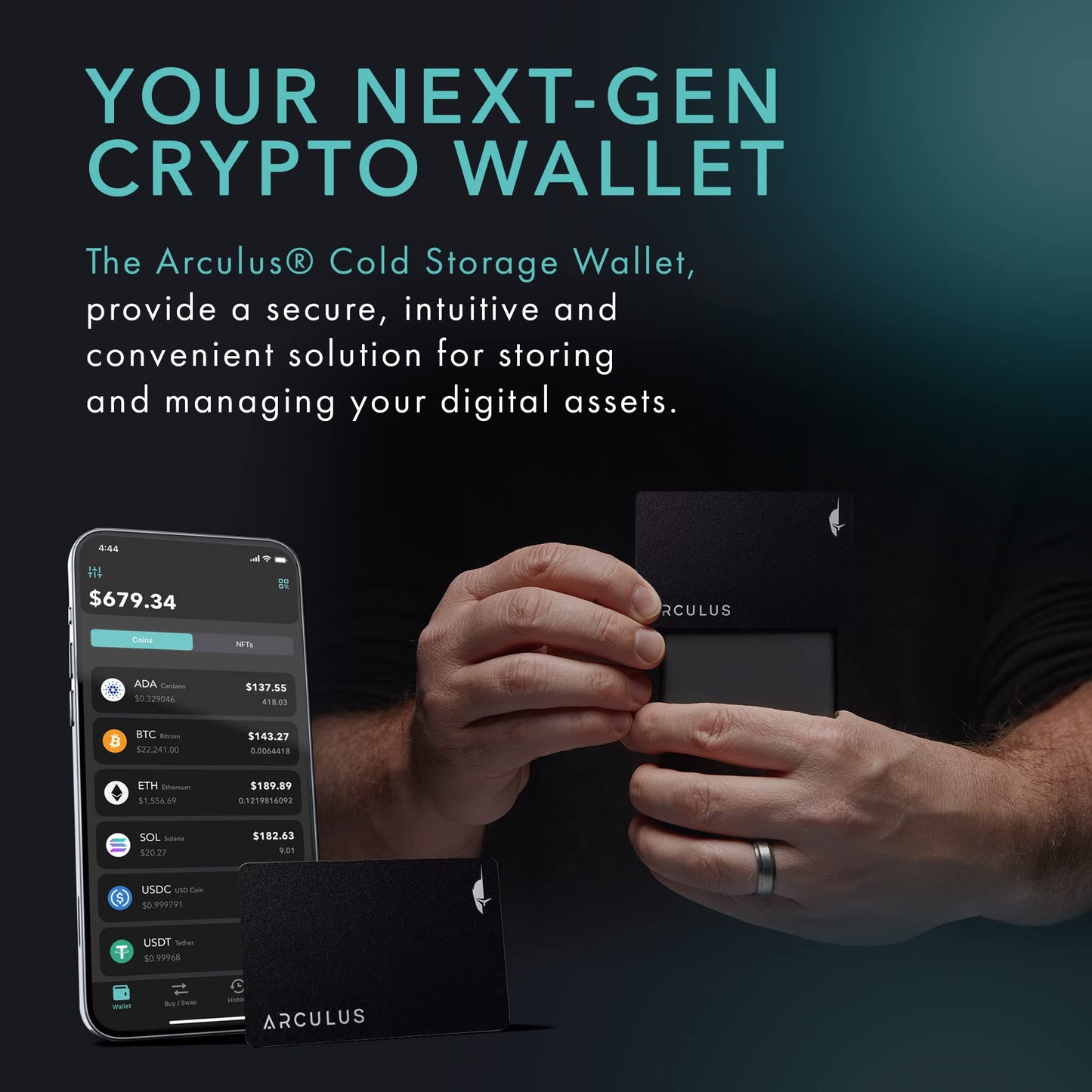 Arculus Crypto Cold Storage Wallet, Secure Bitcoin Wallet, Supports 95% of Cryptocurrency Market Cap, 3-Factor Authentication, Black