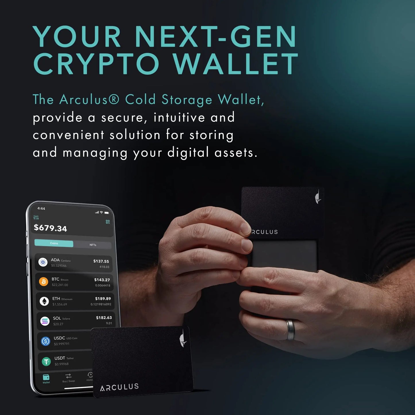 Arculus Crypto Cold Storage Wallet, Secure Bitcoin Wallet, Supports 95% of Cryptocurrency Market Cap, 3-Factor Authentication, Black Arculus