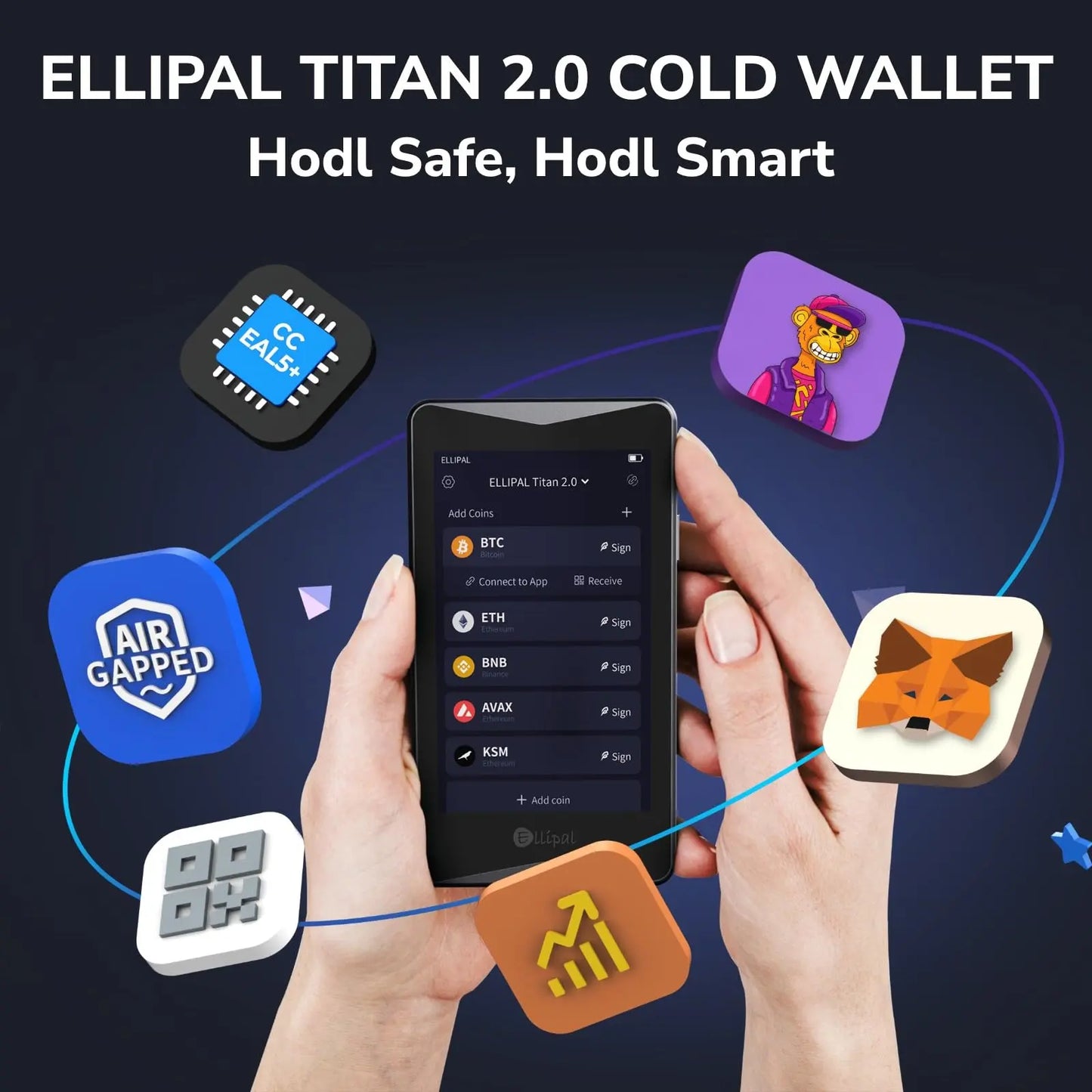 ELLIPAL Titan 2.0 Crypto Cold Wallet, 100% Offline, Air-gapped - Secure Wallet for 10000+ Coins & Tokens & NFTs ELLIPAL