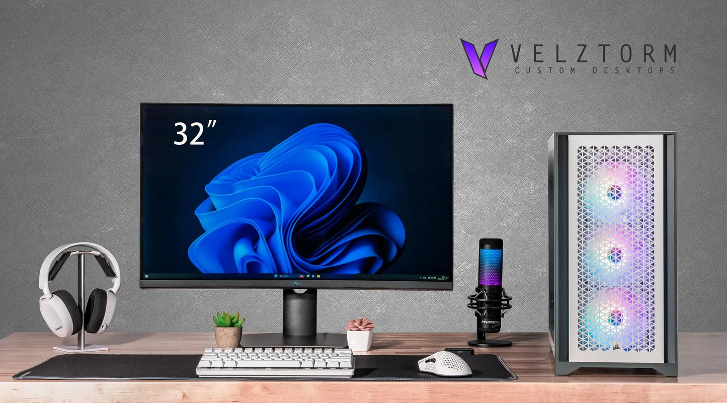Velztorm iCUE Certified White Armix Custom Built Gaming Desktop PC (AMD Ryzen 9 7900X, GeForce RTX 5090, 32GB DDR5, 2TB PCIe SSD, RGB Fans, 240mm AIO, 1000W PSU, WiFi 6E, Bluetooth 5.2, Win 11 Home) Velztorm