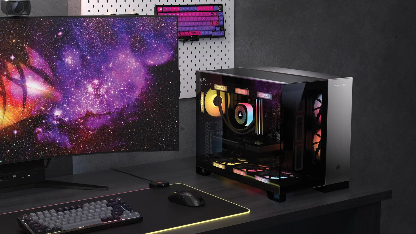 Corsair Vengeance a5100 Gaming PC – Liquid Cooled AMD Ryzen 7 7800X3D CPU – NVIDIA GeForce RTX 5080 GPU – 32GB Dominator Titanium RGB DDR5 Memory – 2TB M.2 SSD – Black Corsair