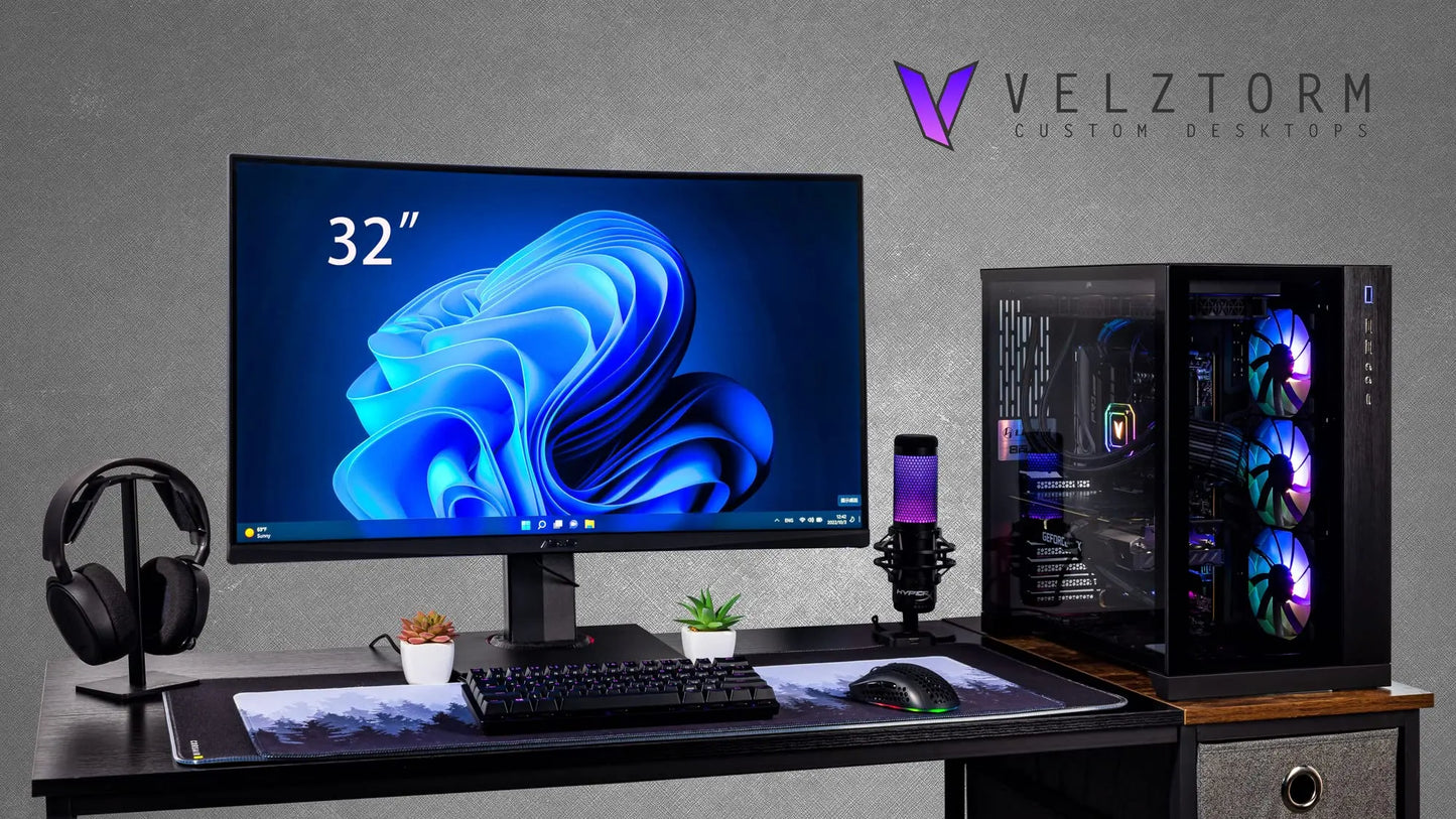 Velztorm Septex Custom Built Gaming Desktop PC (AMD Ryzen 7 7700X, GeForce RTX 5090, 32GB DDR5, 2TB PCIe SSD, RGB Fans, 360mm AIO, 1000W PSU, WiFi 6E, Bluetooth 5.2, RJ-45, Win 11 Home) Velztorm