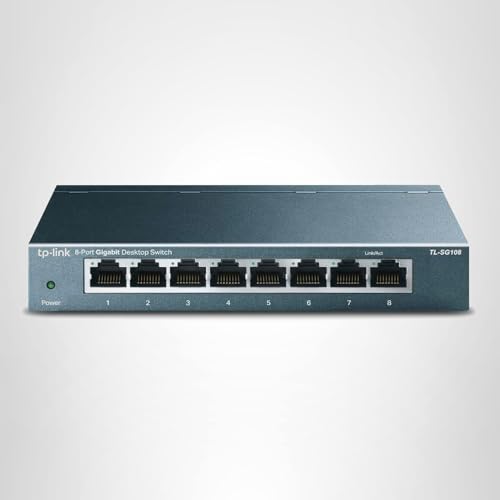 TP-Link 8 Port Gigabit Ethernet Network Switch - Ethernet Splitter | Plug & Play | Fanless | Sturdy Metal w/ Shielded Ports | Traffic Optimization | Unmanaged | Lifetime Protection (TL-SG108)