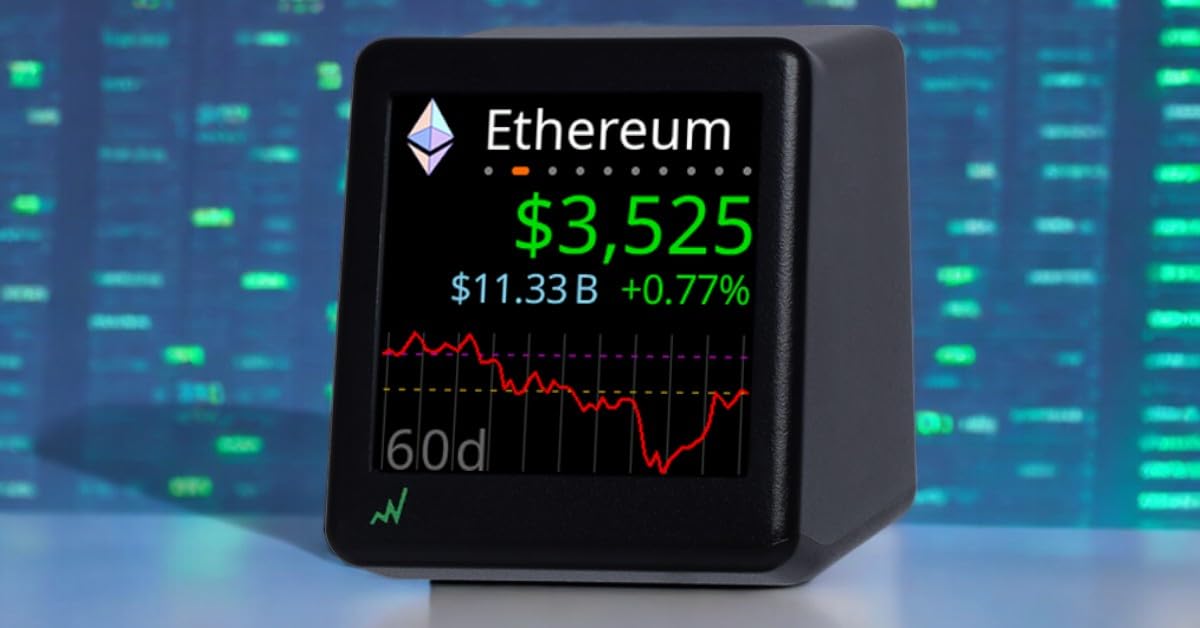 CryptoTicr Bitcoin Ticker - Real-Time Crypto Price Display (1.54" Diagonal) for Top 1,000 Coins Like Bitcoin, Ethereum, Dogecoin, and 997 more. Compact Size, Ideal for Desk or Nightstand. Uses Wi-Fi.