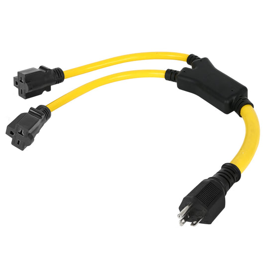 NEMA 6-20 Splitter, 6-20P to (2) 6-20R NEMA 6-20 Extension Cord 6-20P to 6-20R (T Blade Female Also for 6-15R Adapter)