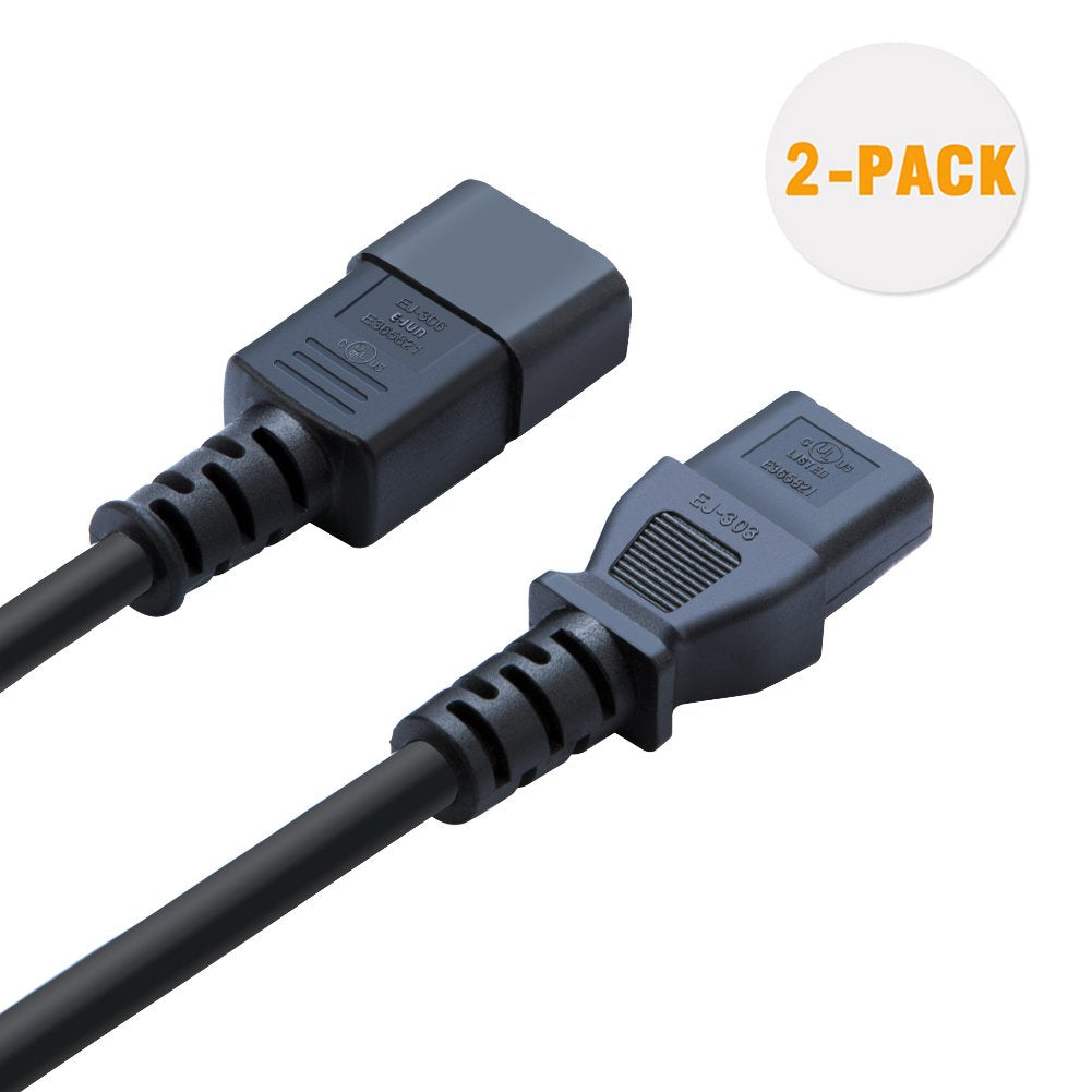 CableCreation [2-Pack] 6 Feet 18AWG C14 to C13 PDU Style Computer Power Extension Cable, 1.8M / Black