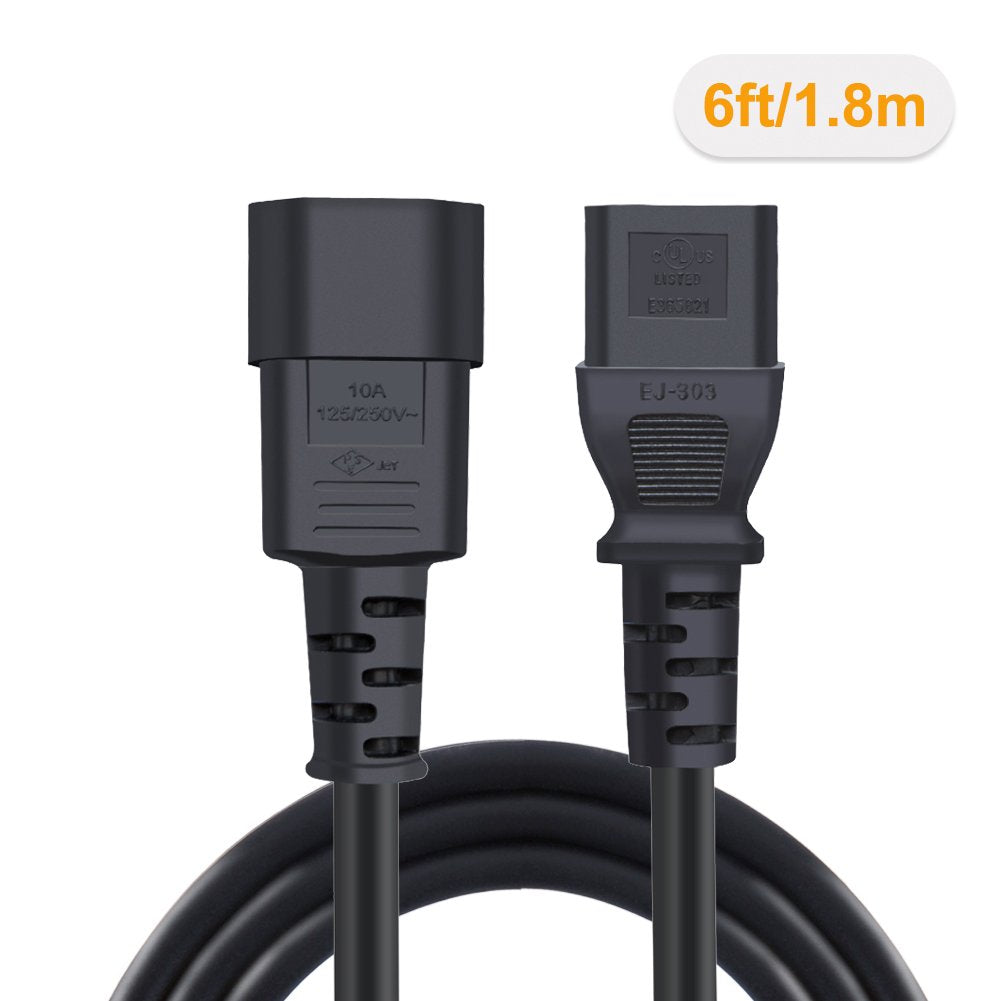 CableCreation [2-Pack] 6 Feet 18AWG C14 to C13 PDU Style Computer Power Extension Cable, 1.8M / Black