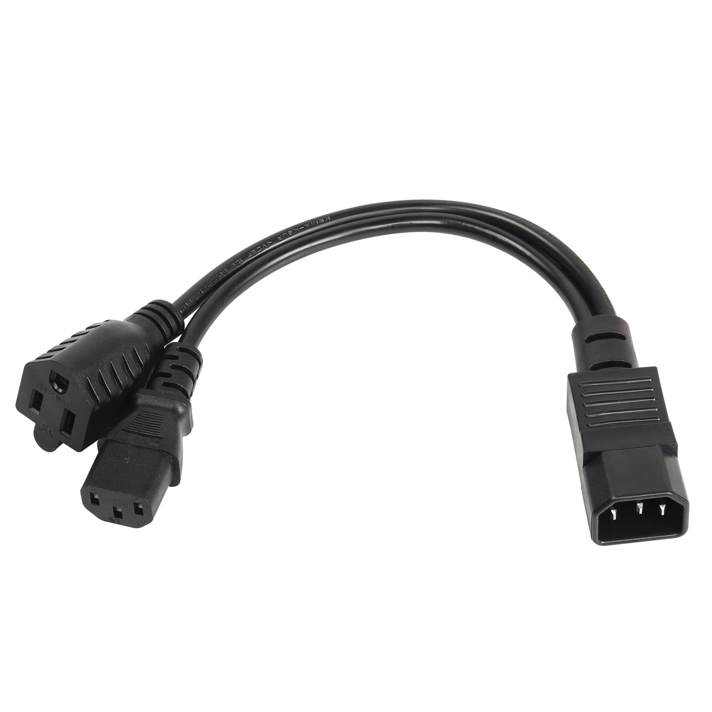 CERRXIAN 1ft C14 to C13 and NEMA 5-15R Y Splitter Power Cord, IEC 320 C14 Male to C13 Female & Nema 5-15R Female Splitter Power Cable(C14-C13/5-15R)