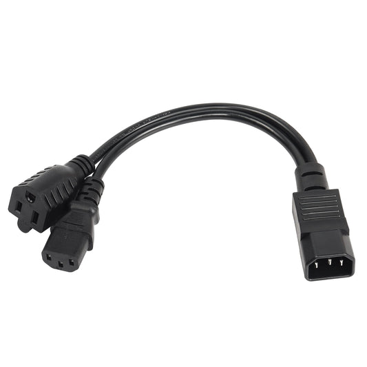 CERRXIAN 1ft C14 to C13 and NEMA 5-15R Y Splitter Power Cord, IEC 320 C14 Male to C13 Female & Nema 5-15R Female Splitter Power Cable(C14-C13/5-15R)