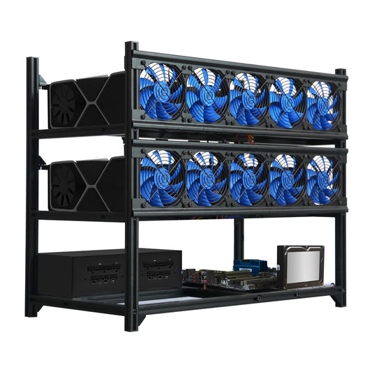 Kingwin Miner Rig Case Frame 12 GPU – Premium Stackable Aluminum Mining Rig Enclosure for Efficient Crypto Mining, Test Bench PC Case.