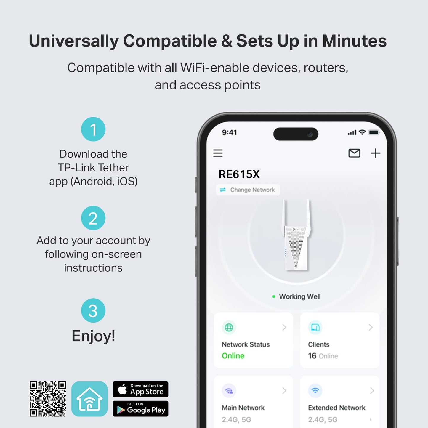 TP-Link RE615X AX1800 WiFi 6 Range Extender w/Ethernet Port | 1.8G Dual-Band Wireless Repeater Amplifier | Up to 2100 Sq. Ft., 64 Devices | Internet Signal Booster | APP Setup | EasyMesh Compatible