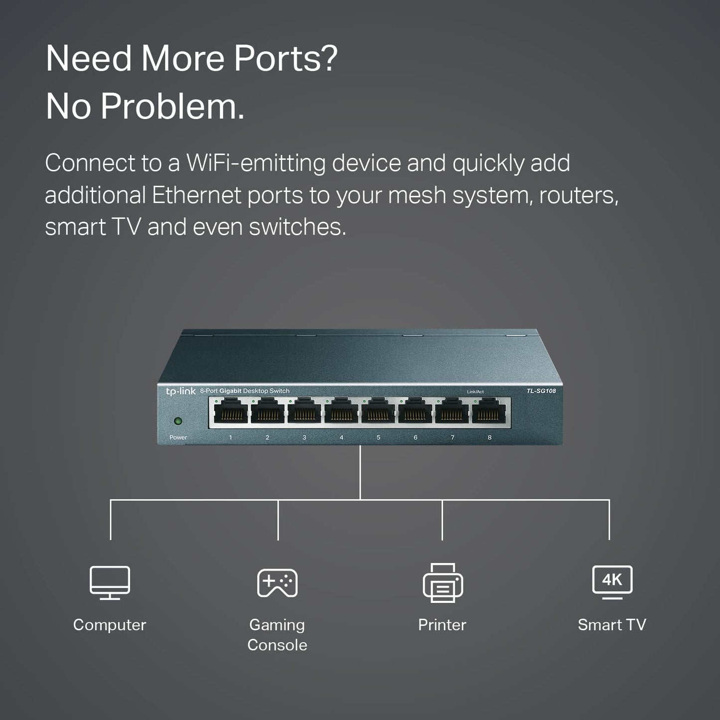 TP-Link 8 Port Gigabit Ethernet Network Switch - Ethernet Splitter | Plug & Play | Fanless | Sturdy Metal w/ Shielded Ports | Traffic Optimization | Unmanaged | Lifetime Protection (TL-SG108)