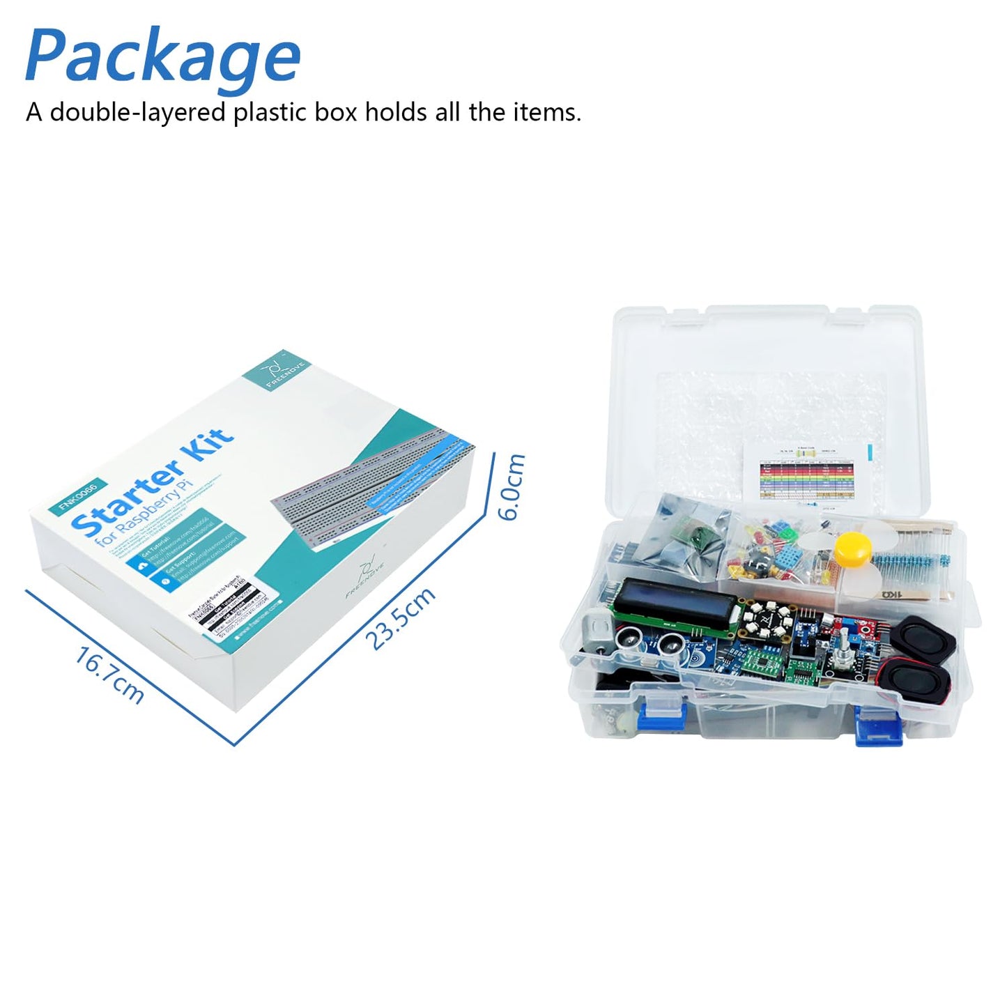Freenove Complete Starter Kit for Raspberry Pi 5 4 B 3 B+ 500 Zero 2 W, 1170-Page Tutorial, Python C Java Scratch Processing Code, 386 Items, 164 Projects, Camera Speaker (Raspberry Pi NOT Included)