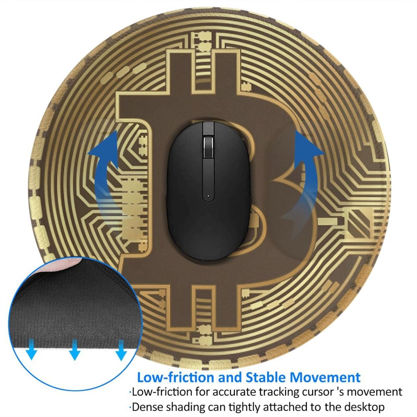 Bitcoin Crypto Currency Mouse Pad, Mouse Pads for Desk, Stitched Edge Mousepad with Non-Slip Rubber Base, Gaming Mouse Mat for Computer Laptop Home Office