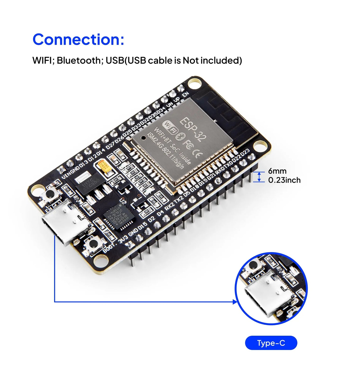 ELEGOO 3PCS ESP-32 Development Board USB-C, 2.4GHz Dual Mode WiFi+Bluetooth Dual Core Microcontroller Support AP/STA/AP+STA, CP2102 Chip ELEGOO