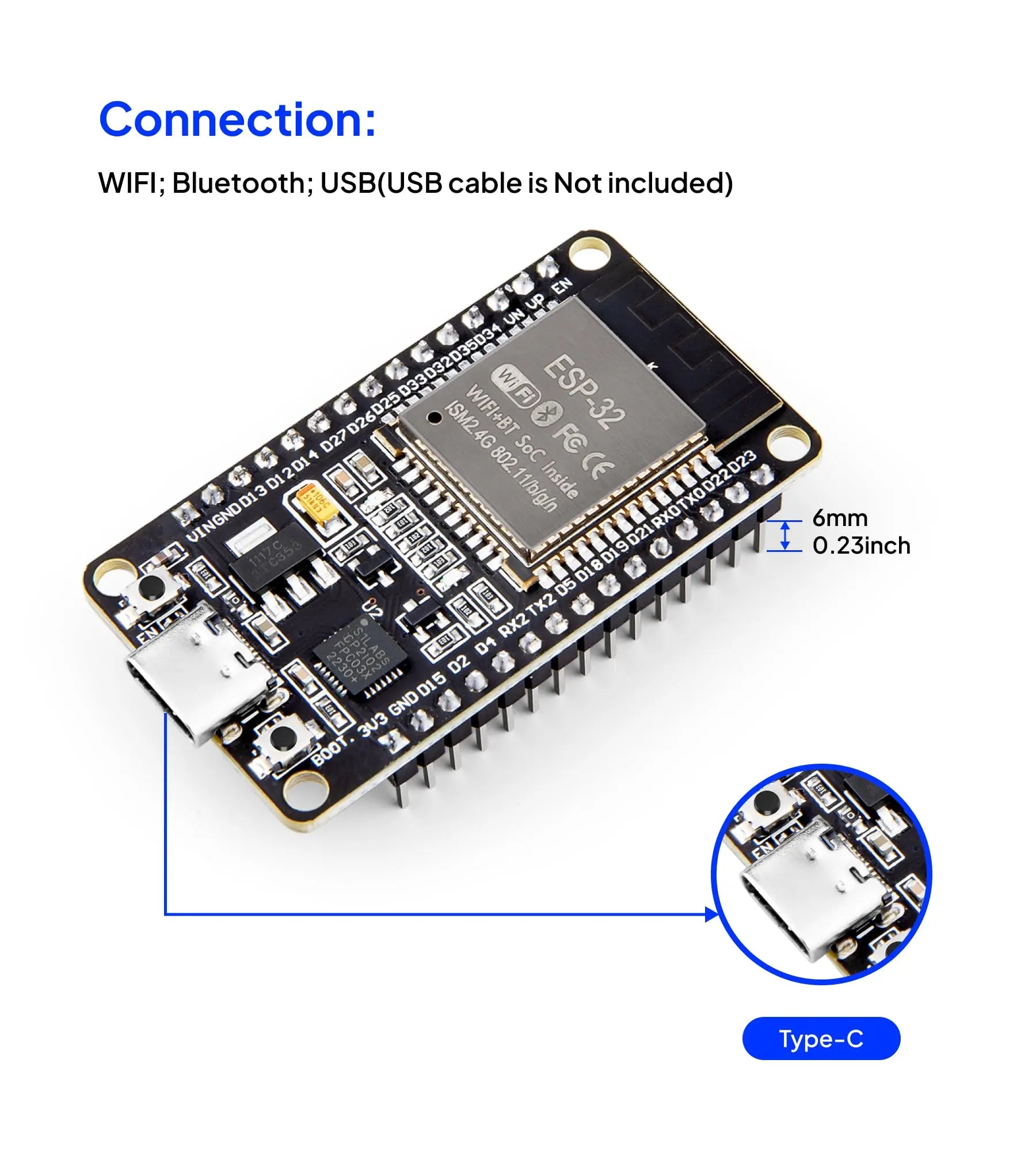 ELEGOO 3PCS ESP-32 Development Board USB-C, 2.4GHz Dual Mode WiFi+Bluetooth Dual Core Microcontroller Support AP/STA/AP+STA, CP2102 Chip ELEGOO