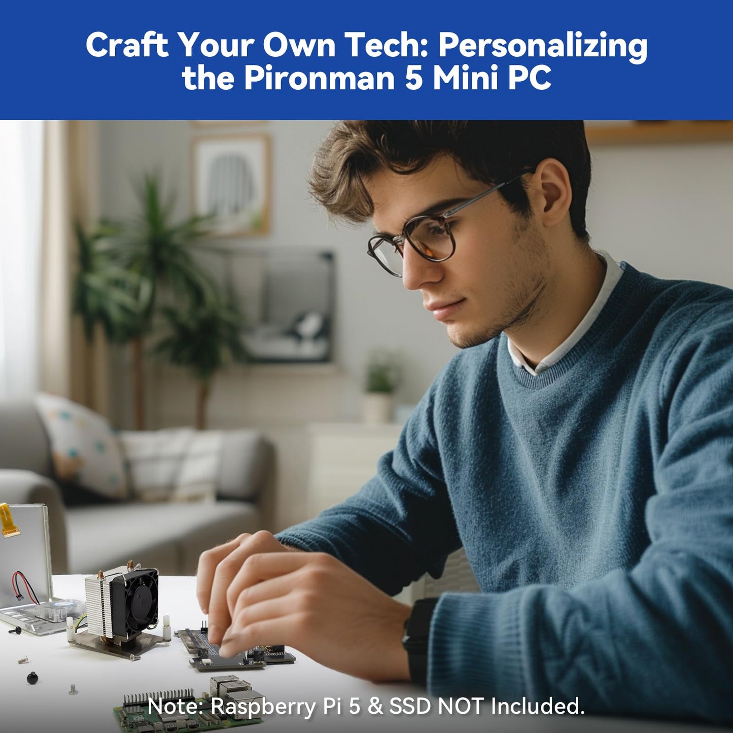 Pironman 5 NVMe M.2 SSD PCIe 2.0/3.0 Mini PC Case for Raspberry Pi 5 Hailo-8L AI Accelerator with Tower Cooler+Dual RGB Fans, 0.96'' OLED Module, Safe Shutdown, Standard HDMI, RGB Effect