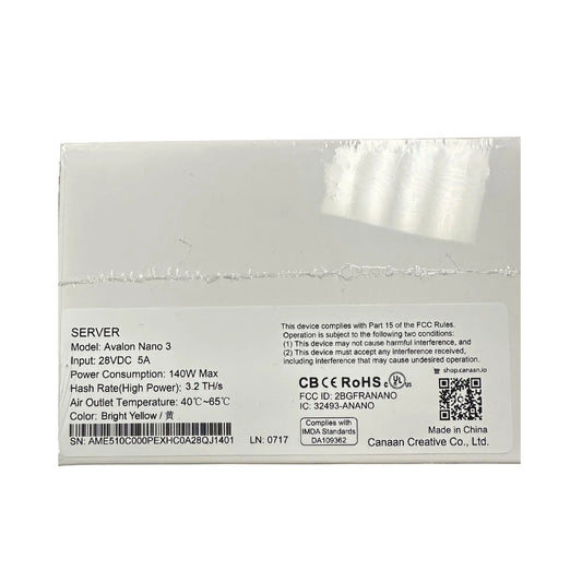 Bitcoin Miner Canaan Avalon Nano 3 | 3.2TH ASIC Crypto Miner with PSU, Home & Solo Mining | Exclusive Yellow Color | Bitcoin ASIC Miner for BTC with Heater Mode Canaan