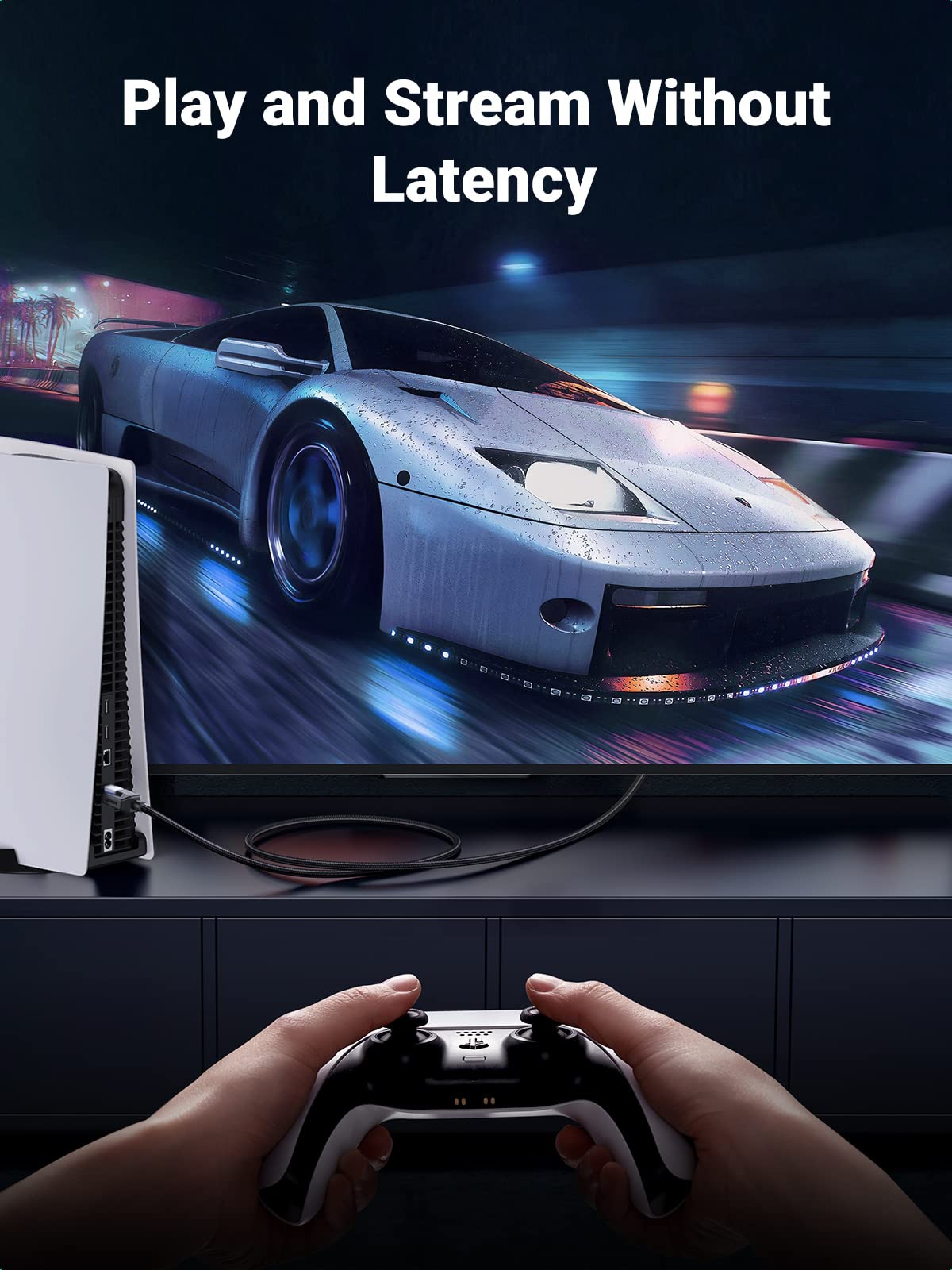 UGREEN Cat 8 Ethernet Cable 10FT, High Speed Braided 40Gbps 2000Mhz Network Cord Cat8 RJ45 Shielded Indoor Heavy Duty LAN Cables Compatible for Gaming PC PS5 Xbox Modem Router 10FT