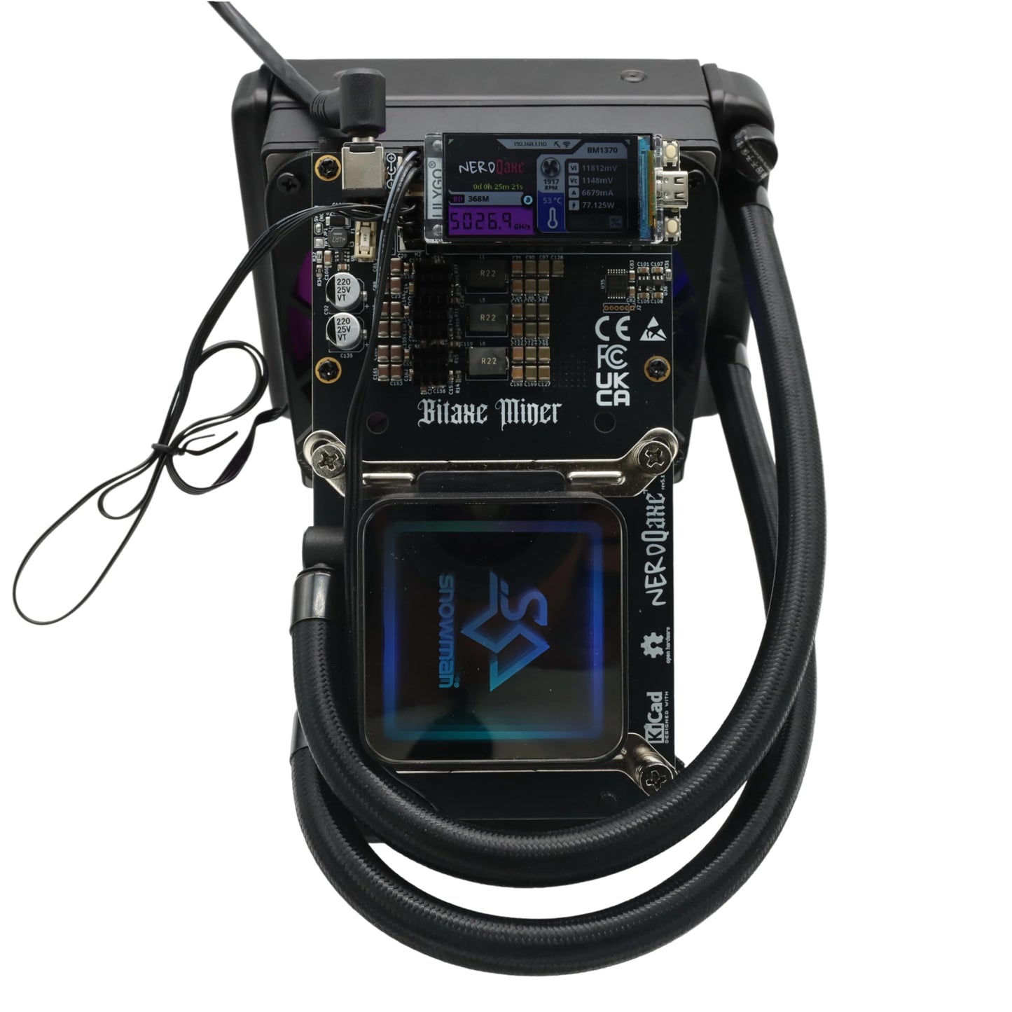 New BTC Miner Nerdqaxe++ Hydro 4.8TH/S Bitcoin Solo Miner Open Sources Bitcoin Home Miner Quite with 12V PSU