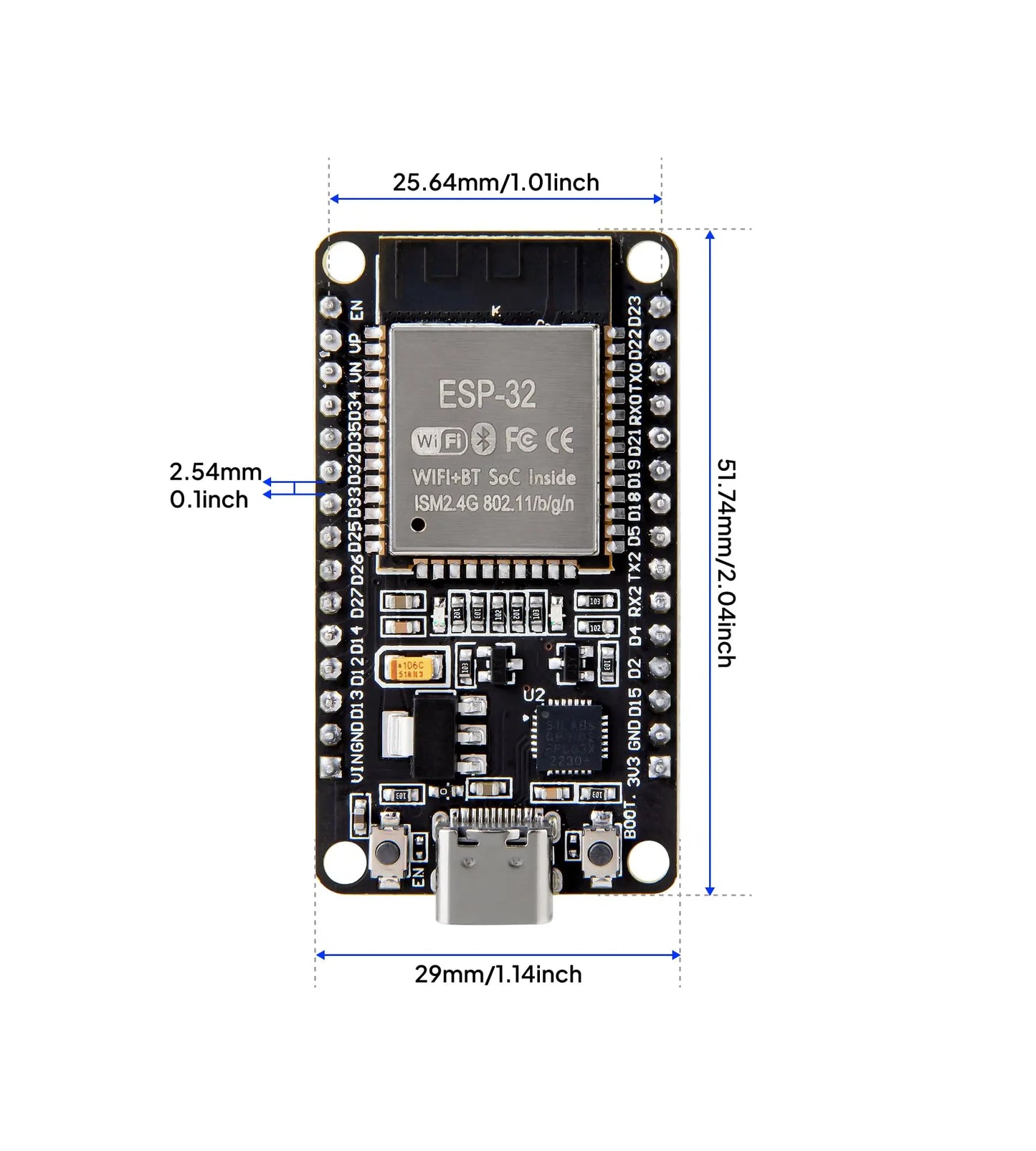 ELEGOO 3PCS ESP-32 Development Board USB-C, 2.4GHz Dual Mode WiFi+Bluetooth Dual Core Microcontroller Support AP/STA/AP+STA, CP2102 Chip ELEGOO