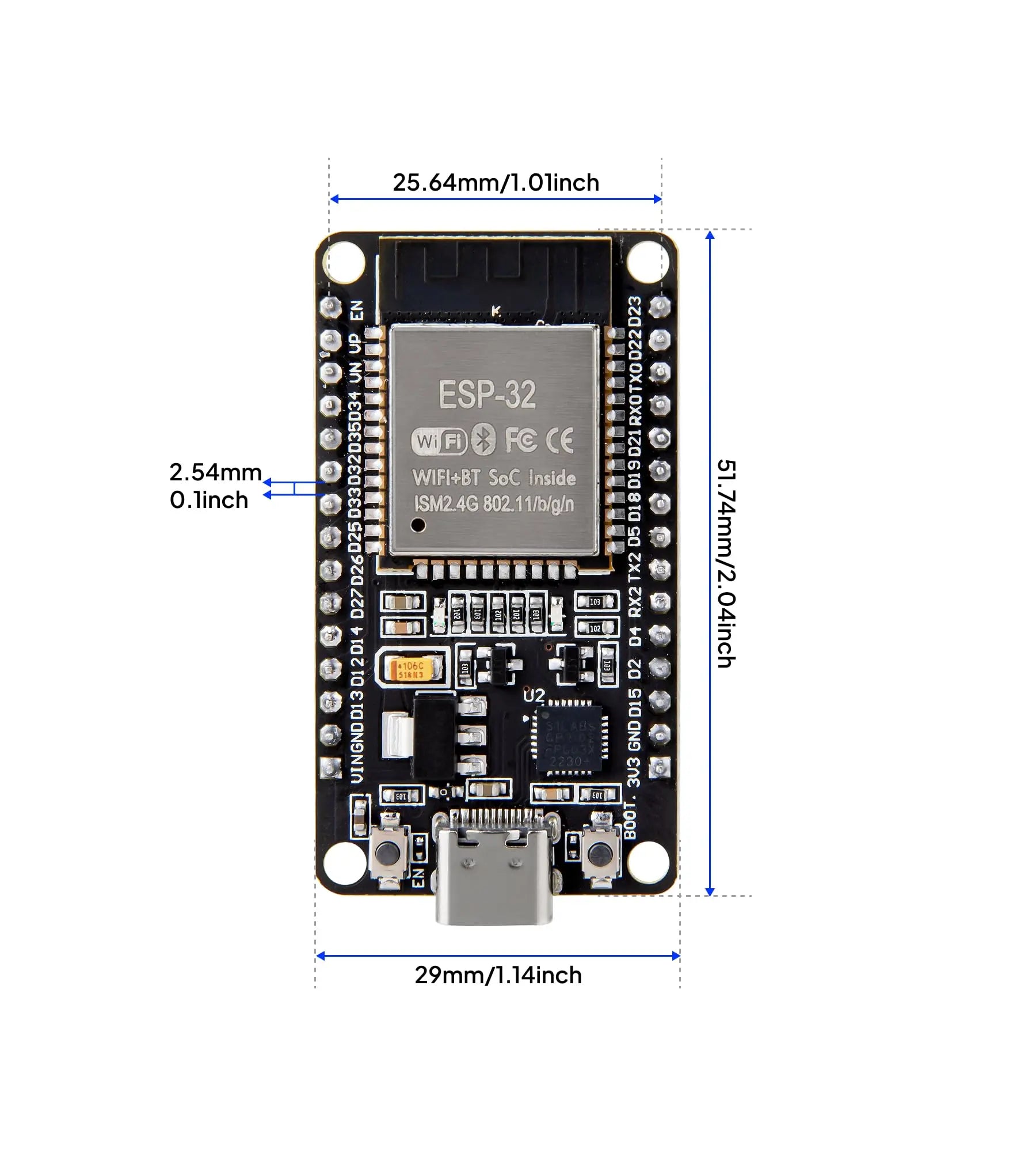 ELEGOO 3PCS ESP-32 Development Board USB-C, 2.4GHz Dual Mode WiFi+Bluetooth Dual Core Microcontroller Support AP/STA/AP+STA, CP2102 Chip ELEGOO