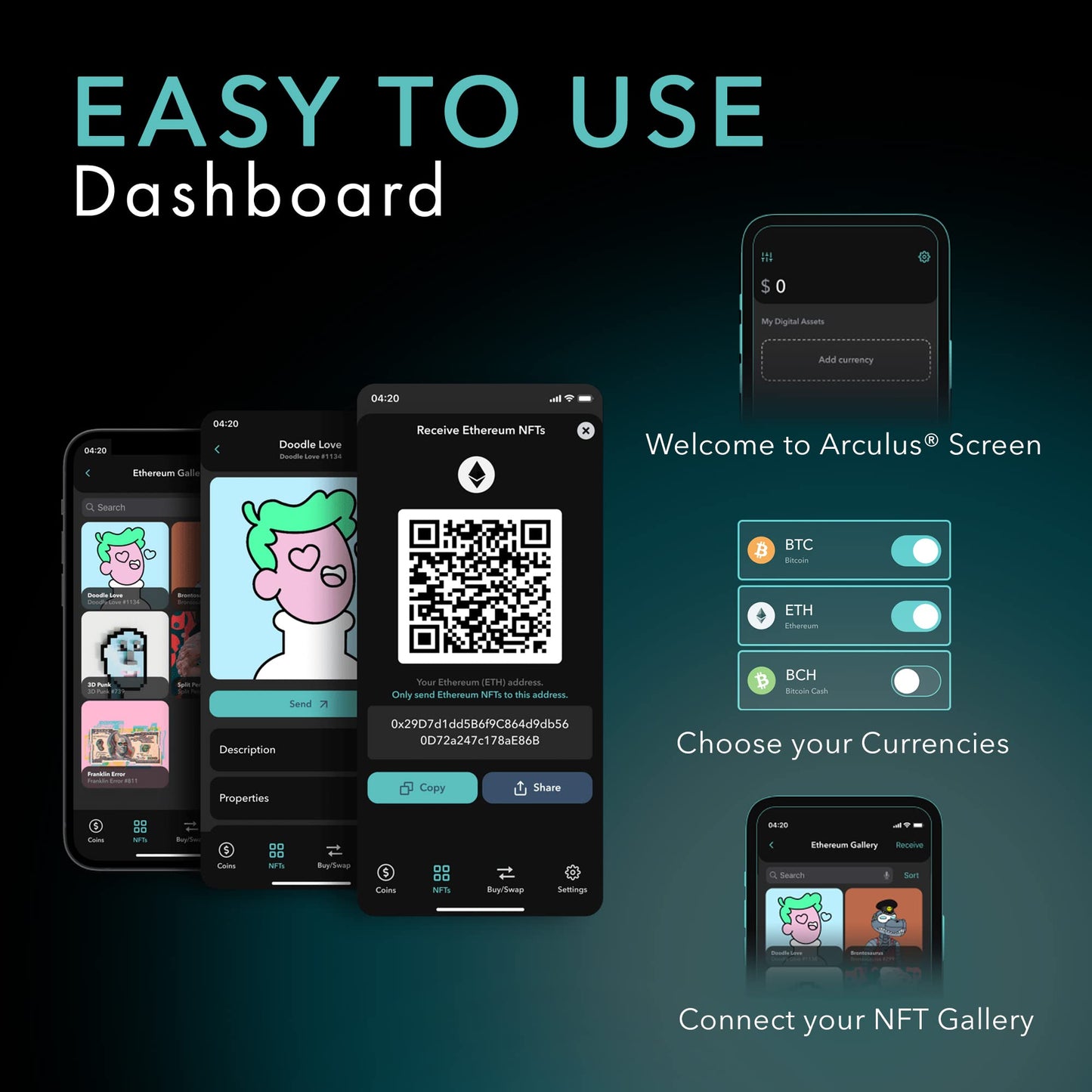 Arculus Crypto Cold Storage Wallet, Secure Bitcoin Wallet, Supports 95% of Cryptocurrency Market Cap, 3-Factor Authentication, Black