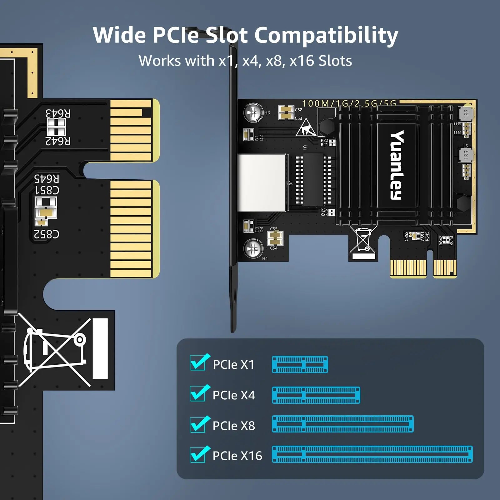 5Gb PCIe Network Card, YuanLey 5G Base-T PCI Express Ethernet Adapter with RTL8126, Support WOL, 5G/2.5G/1G/100Mbps NIC Card RJ45 Port for PC Windows/Linux OS YuanLey