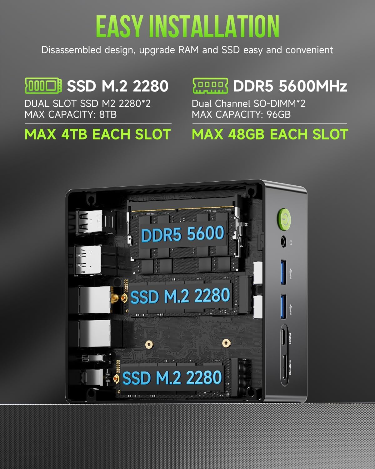 GMKtec Gaming Mini PC AMD Ryzen 9 8945HS (Turbo 5.1GHz) 32GB DDR5 2TB SSD, Computers PC Oculink, Dual NIC LAN 2.5G, WiFi 6, USB3.2, USB-C 4.0, BT5.2, DP, HDMI, Dual Fan Nucbox K11