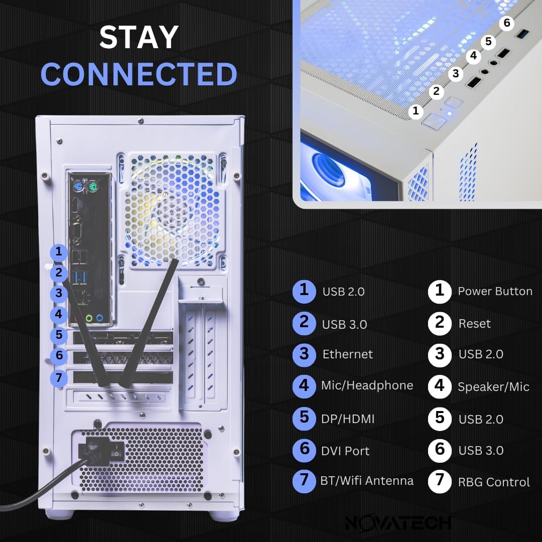 NOVATECH Titan Pro - Prebuilt Gaming PC Desktop Computer - RTX 5060 - Ryzen 5-4.2GHz - 16GB RAM - 1TB M.2 SSD WiFi/BT, Win 11 - Gaming Computer Tower - Pre Built PC Gaming - 1 Year Warranty