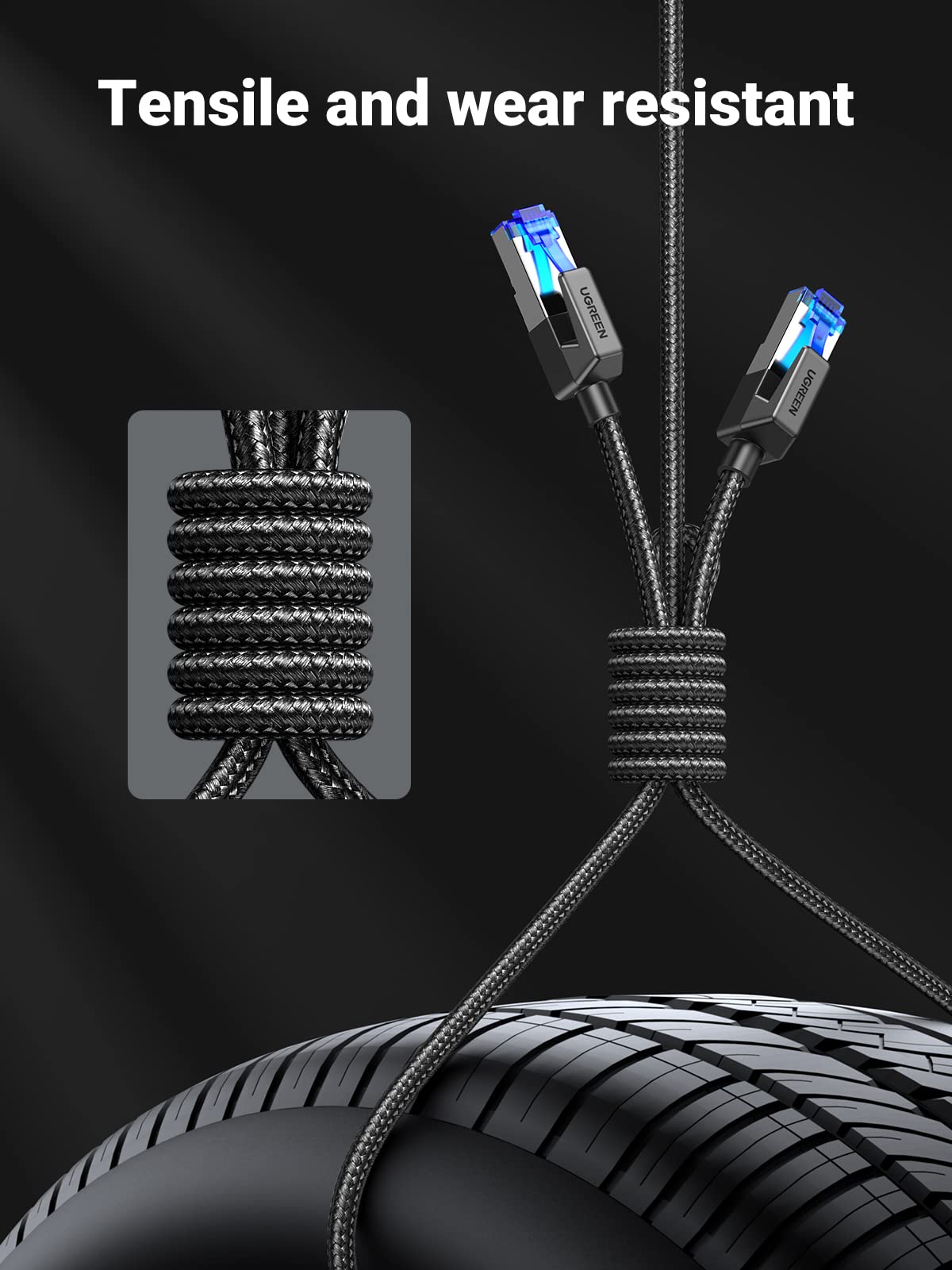 UGREEN Cat 8 Ethernet Cable 6FT, High Speed Braided 40Gbps 2000Mhz Network Cord Cat8 RJ45 Shielded Indoor Heavy Duty LAN Cables Compatible for Gaming PC PS5 Xbox Modem Router 6FT