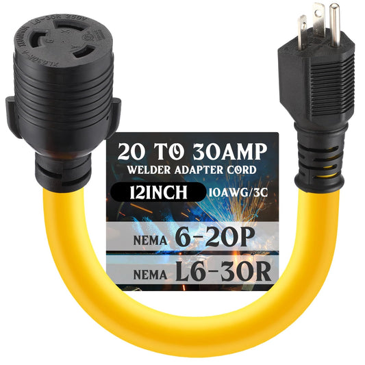 Tellegloww RV Generator Welder Adapter Compatible with NEMA 6-20P to L6-30R 20A 3 Prong Male Plug to 30A 3 Prong Locking Female Receptacle Dryer EV Charger Power Adapter STW 10 AWG, 1FT, ETL Listed