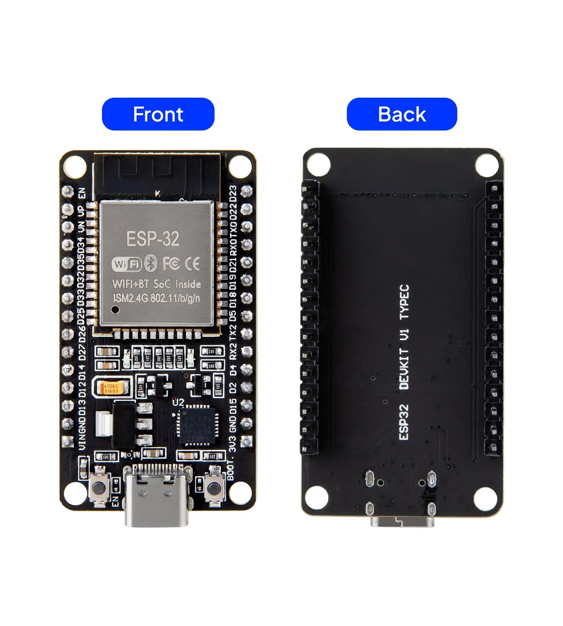 ELEGOO 3PCS ESP-32 Development Board USB-C, 2.4GHz Dual Mode WiFi+Bluetooth Dual Core Microcontroller Support AP/STA/AP+STA, CP2102 Chip ELEGOO