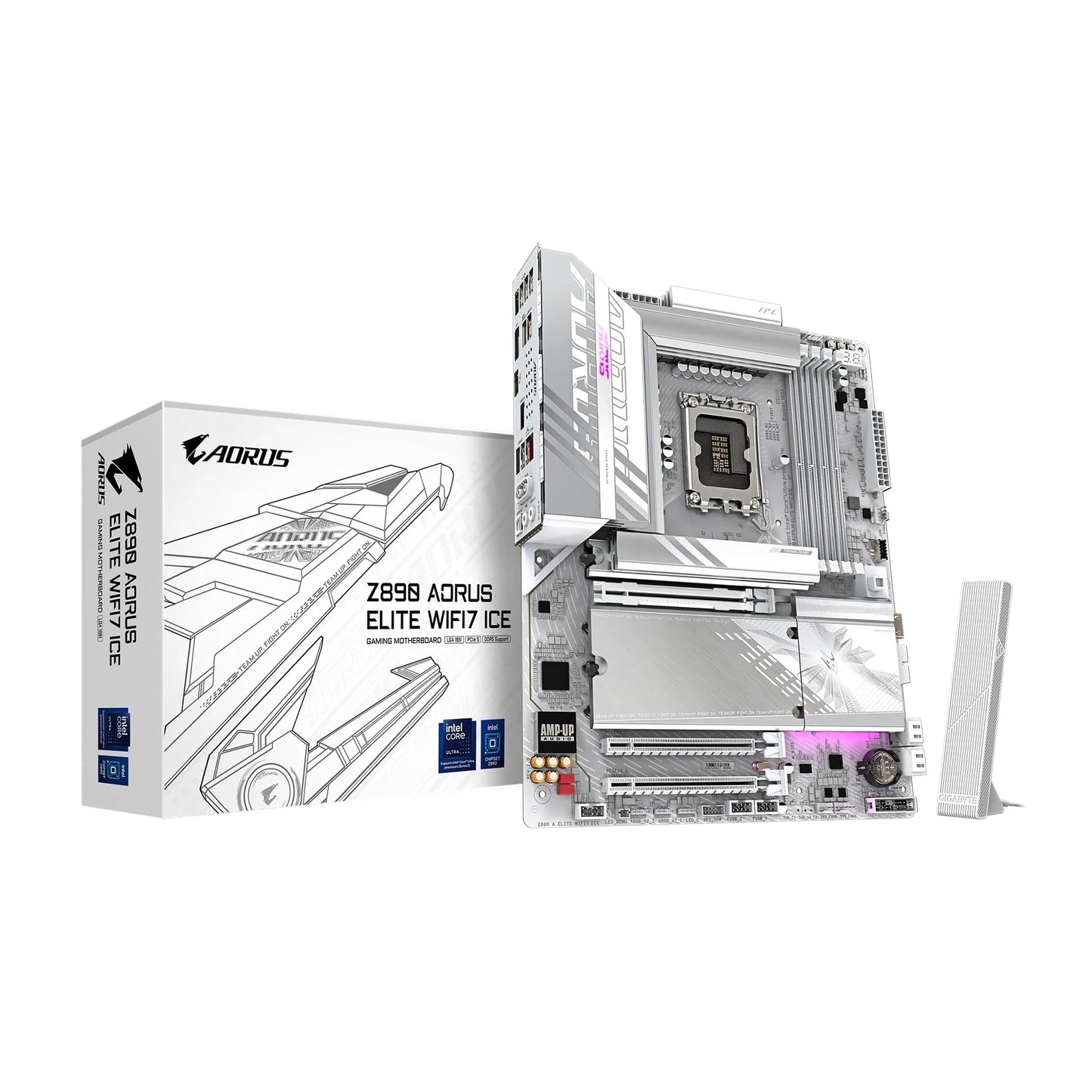 GIGABYTE Z890 AORUS Elite WIFI7 ICE Intel Core Ultra (Series 2) LGA 1851 Motherboard, ATX, DDR5, 3X M.2, PCIe 5.0, Thunderbolt 4, WIFI7, 2.5GbE LAN, EZ-Latch