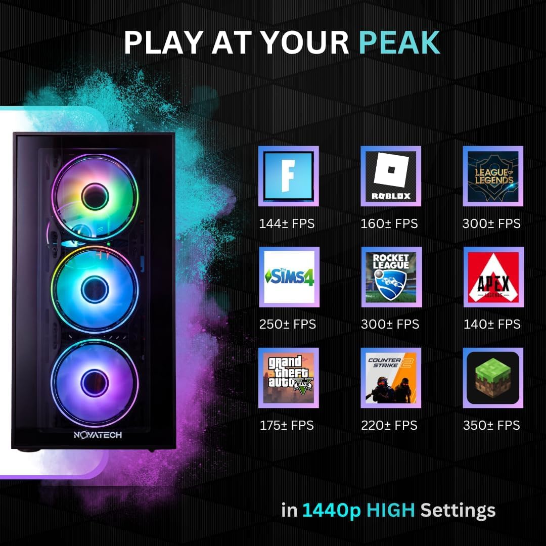 NOVATECH Titan Pro - Prebuilt Gaming PC Desktop Computer - RTX 5060 - Ryzen 5-4.2GHz - 16GB RAM - 1TB M.2 SSD WiFi/BT, Win 11 - Gaming Computer Tower - Pre Built PC Gaming - 1 Year Warranty