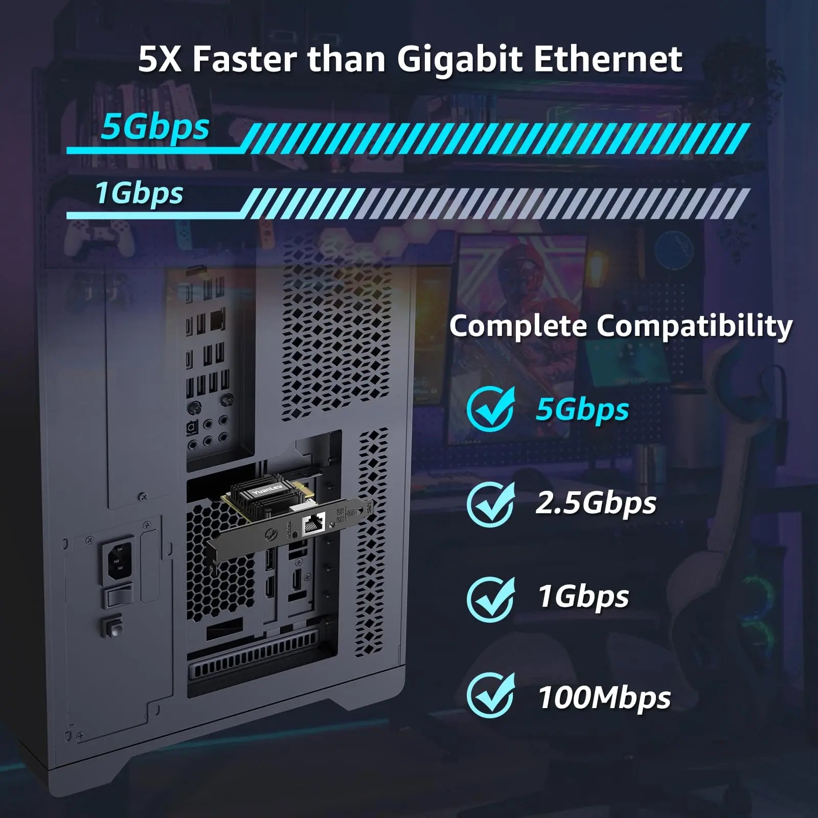 5Gb PCIe Network Card, YuanLey 5G Base-T PCI Express Ethernet Adapter with RTL8126, Support WOL, 5G/2.5G/1G/100Mbps NIC Card RJ45 Port for PC Windows/Linux OS YuanLey
