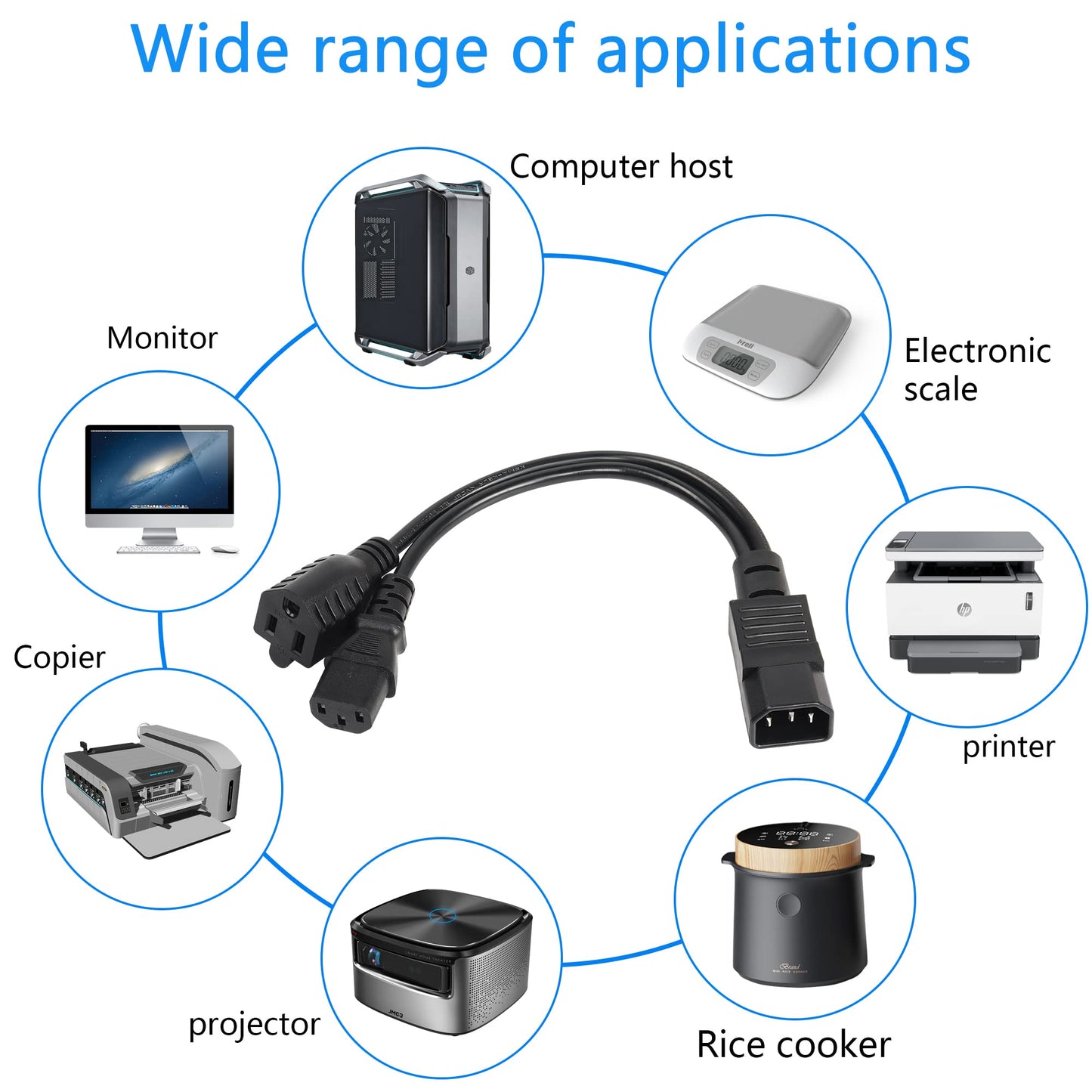 CERRXIAN 1ft C14 to C13 and NEMA 5-15R Y Splitter Power Cord, IEC 320 C14 Male to C13 Female & Nema 5-15R Female Splitter Power Cable(C14-C13/5-15R)