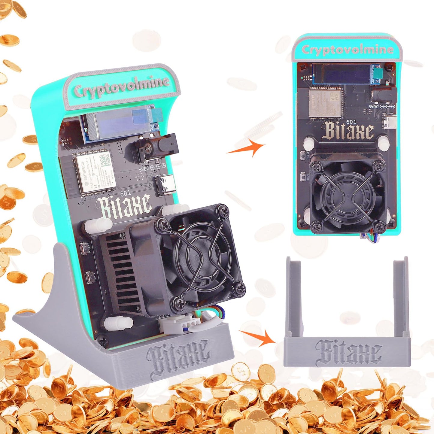 Bitaxe Gamma 601 Bitcoins Miner BM1370 Asic Chip 1.2TH/s Solo Miner 18W/TH Energy Efficiency 2.4G WiFi Home Use BTC Miner Low Noice Crypto Miner Include PSU with Open Source, Updated Software,Blue