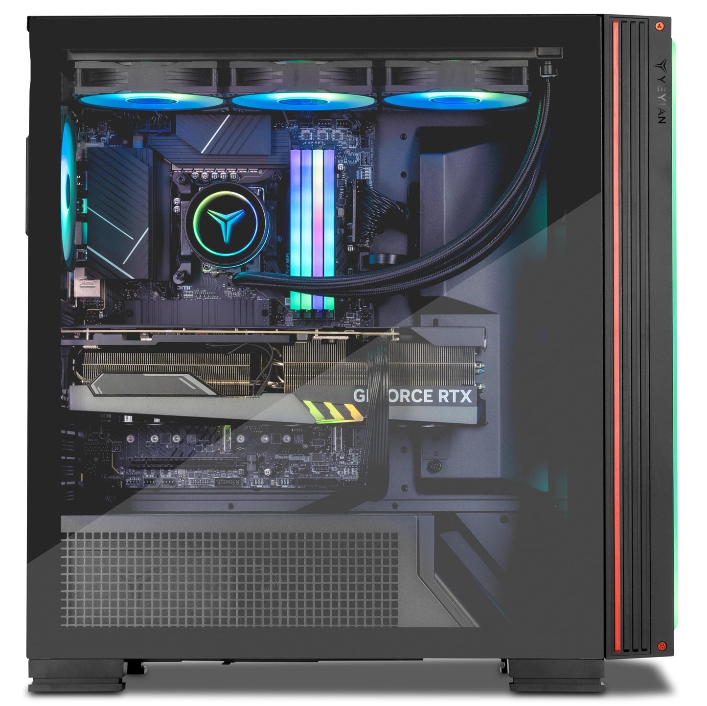 YEYIAN Mirage X Gaming PC Desktop Ryzen 7 9800X3D 5.2 GHz, RTX 5090 32GB GDDR7, 64GB DDR5 RGB 6000MHz, 4TB NVMe Gen4 SSD, AI Accelerate Gamer Prebuilt PC, AMD B850 MB, AIO 360mm,1000W PSU, Win 11 Home