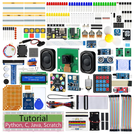 Freenove Complete Starter Kit for Raspberry Pi 5 4 B 3 B+ 500 Zero 2 W, 1170-Page Tutorial, Python C Java Scratch Processing Code, 386 Items, 164 Projects, Camera Speaker (Raspberry Pi NOT Included)