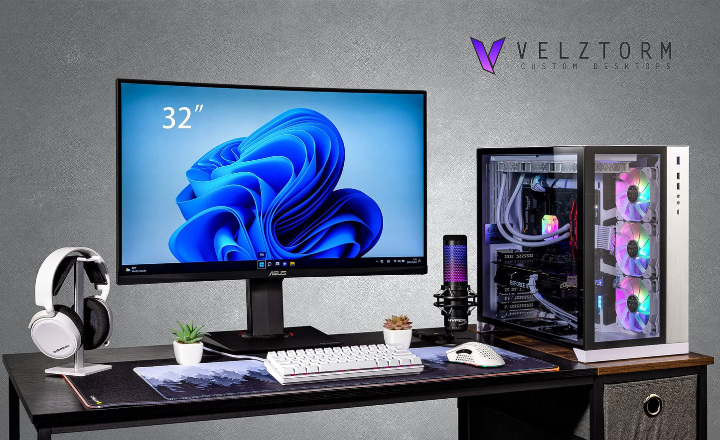 Velztorm Lux Lyte Custom Built Gaming Desktop PC (AMD Ryzen 9-5900X, GeForce RTX 5090, 64GB DDR4, 2TB PCIe SSD + 6TB HDD, 360mm AIO, 1000W PSU, WiFi 5, Bluetooth 5.0, RJ-45, Win 11 Pro)
